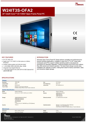 24" Intel® Core™ i5-1135G7 Open Frame Panel PC W24IT3S-OFA2