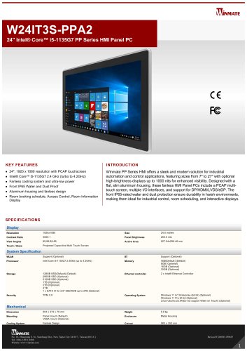 24" Intel® Core™ i5-1135G7 PP Series HMI Panel PC W24IT3S-PPA2