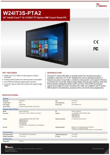 24" Intel® Core™ i5-1135G7 PT Series HMI Touch Panel PC W24IT3S-PTA2