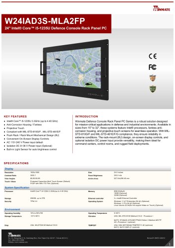 24" Intel® Core™ i5-1235U Defence Console Rack Panel PC W24IAD3S-MLA2FP