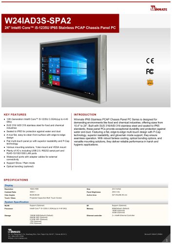 24" Intel® Core™ i5-1235U IP65 Stainless PCAP Chassis Panel PC W24IAD3S-SPA2