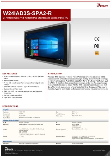 24" Intel® Core™ i5-1235U IP65 Stainless R Series Panel PC W24IAD3S-SPA2-R