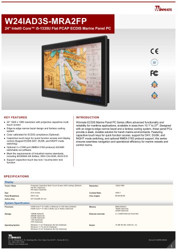 24" Intel® Core™ i5-1335U Flat PCAP ECDIS Marine Panel PC W24IAD3S-MRA2FP