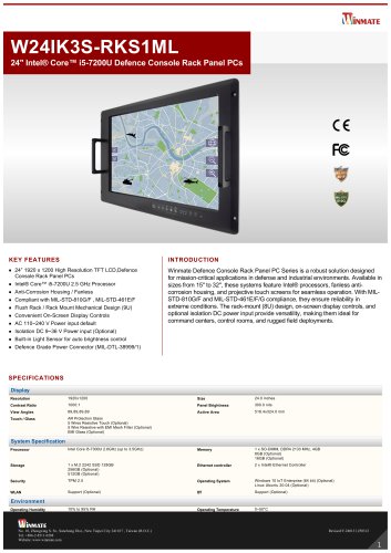 24" Intel® Core™ i5-7200U Defence Console Rack Panel PCs W24IK3S-RKS1ML