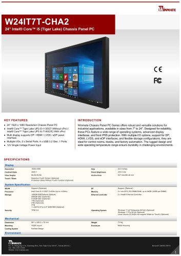 24” Intel® Core™ i5 (Tiger Lake) Chassis Panel PC W24IT7T-CHA2