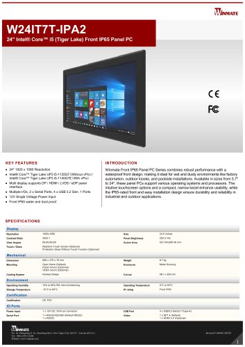 24" Intel® Core™ i5 (Tiger Lake) Front IP65 Panel PC W24IT7T-IPA2
