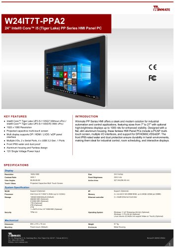 24” Intel® Core™ i5 (Tiger Lake) PP Series HMI Panel PC W24IT7T-PPA2