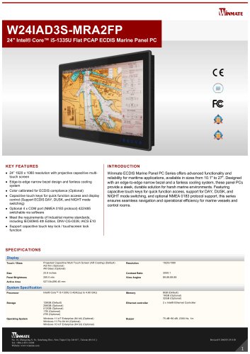 24" Intel® Core™ i51335U Flat PCAP ECDIS Marine Panel PC W24IAD3SMRA2FP