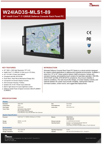 24" Intel® Core™ i7-1265UE Defence Console Rack Panel PC W24IAD3S-MLS1-89 