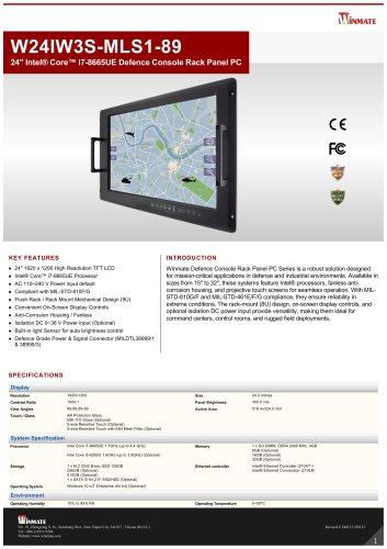 24" Intel® Core™ i7-­8665UE Defence Console Rack Panel PC W24IW3S-MLS1-89