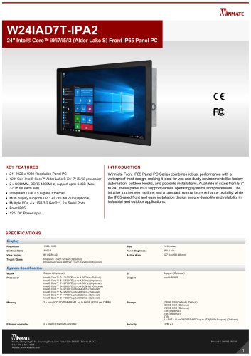 24" Intel® Core™ i9/i7/i5/i3 (Alder Lake S) Front IP65 Panel PC W24IAD7T-IPA2
