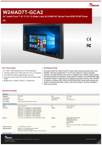 24" Intel® Core™ i9 / i7/ i5 / i3 (Alder Lake S) G-WIN GC Series Front IP65 PCAP Panel PC W24IAD7T-GCA2