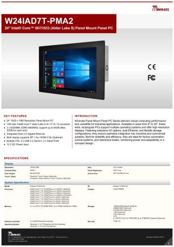 24" Intel® Core™ i9/i7/i5/i3 (Alder Lake S) Panel Mount Panel PC W24IAD7T-PMA2