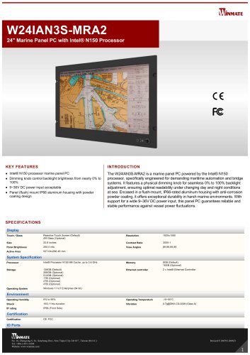24" Marine Panel PC with Intel® N150 Processor W24IAN3S-MRA2