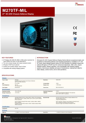 27” 4K UHD Chassis Defence Display M270TF-MIL