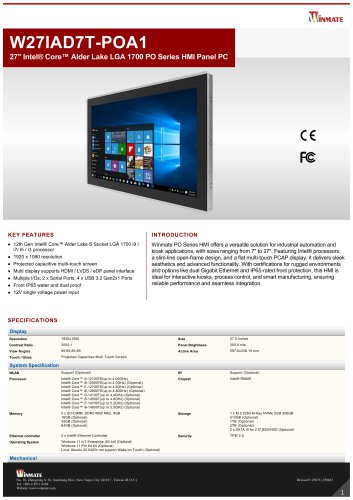 27" Intel® Core™ Alder Lake LGA 1700 PO Series HMI Panel PC W27IAD7T-POA1