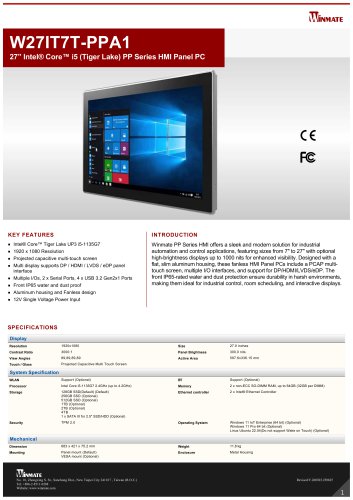 27” Intel® Core™ i5 (Tiger Lake) PP Series HMI Panel PC W27IT7T-PPA1