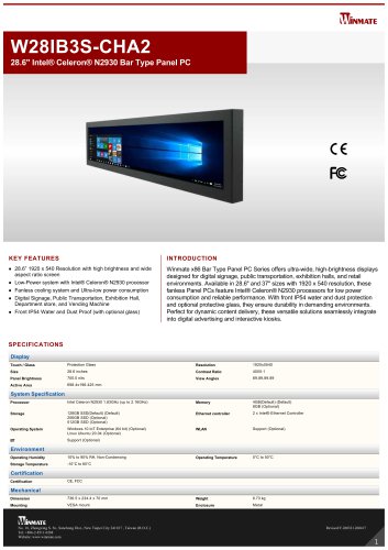 28.6" Intel® Celeron® N2930 Bar Type Panel PC W28IB3S-CHA2