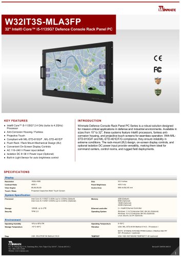 32" Intel® Core™ i5-1135G7 Defence Console Rack Panel PC W32IT3S-MLA3FP