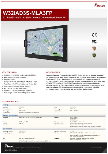 32" Intel® Core™ i5-1235U Defence Console Rack Panel PC W32IAD3S-MLA3FP 