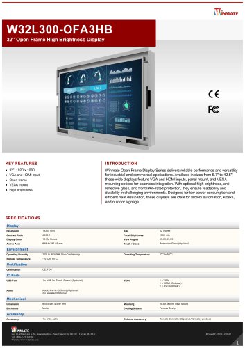 32” Open Frame High Brightness Display W32L300-OFA3HB