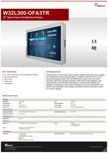 32” Open Frame Transflective Display W32L300-OFA3TR