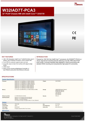 32" PCAP Chassis HMI with Intel® Core™ i3/i5/i7/i9 W32IAD7T-PCA3