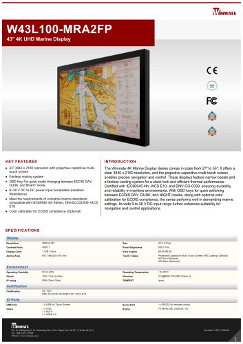 43" 4K UHD Marine Display W43L100-MRA2FP