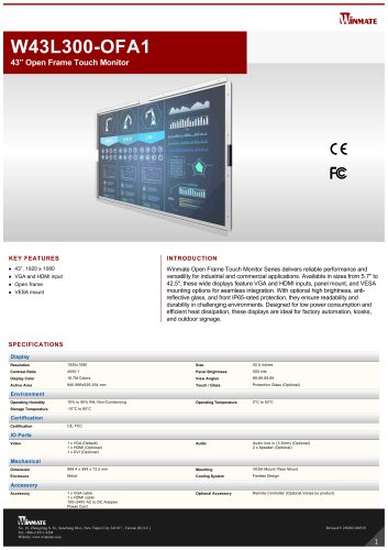 43” Open Frame Touch Monitor W43L300-OFA1
