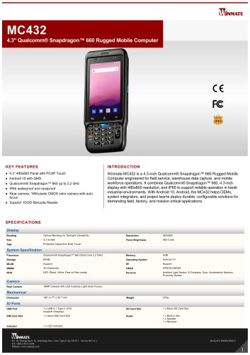 4.3" Qualcomm® Snapdragon™ 660 Rugged Mobile Computer MC432