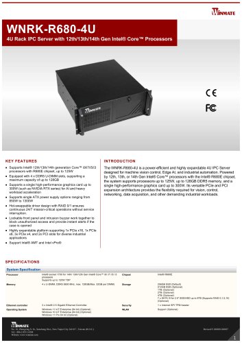 4U Rack IPC Server with 12th/13th/14th Gen Intel&reg; Core&trade; Processors WNRK-R680-4U