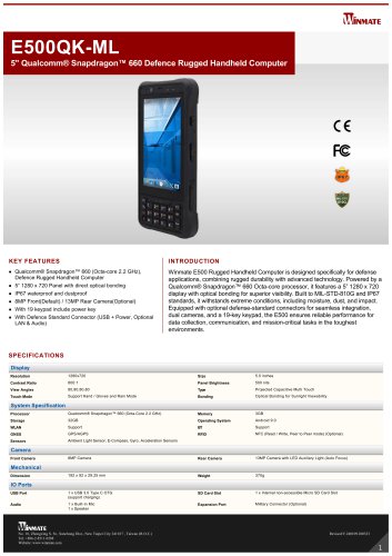 5" Qualcomm® Snapdragon™ 660 Defence Rugged Handheld Computer E500QK-ML