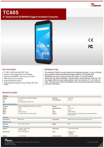 6" Qualcomm® QCM4490 Rugged Handheld Computer TC605