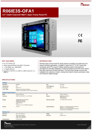 6.5" Intel® Celeron® N6211 Open Frame Panel PC R06IE3S-OFA1