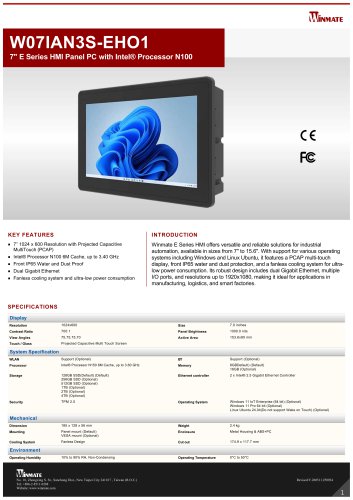7" E Series HMI Panel PC with Intel® Processor N150 W07IAN3S-EHO1