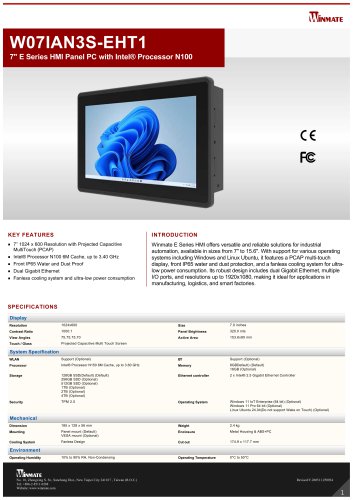 7" E Series HMI Panel PC with Intel® Processor N150 W07IAN3S-EHT1