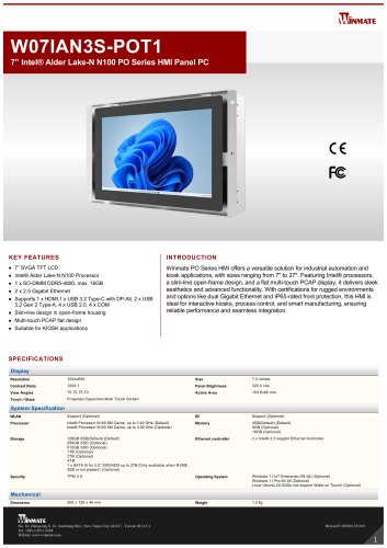 7” Intel® Alder Lake-N N150 PO Series HMI Panel PC W07IAN3S-POT1