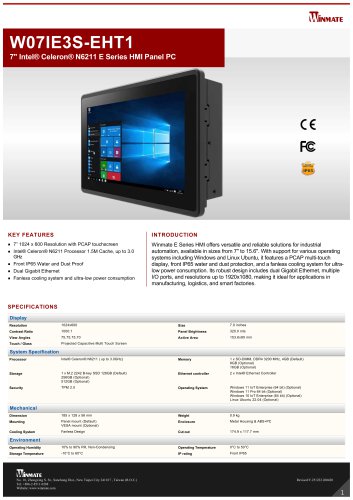 7" Intel® Celeron® N6211 E Series HMI Panel PC W07IE3S-EHT1