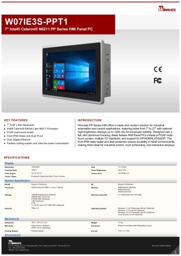 7" Intel® Celeron® N6211 PP Series HMI Panel PC W07IE3S-PPT1