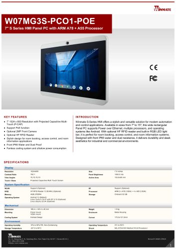 7" Intel® Celeron® N6211 S Series HMI Panel PC W07IE3S-PCO1-POE
