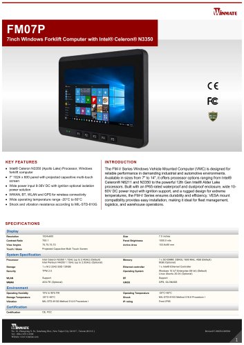 7inch Windows Forklift Computer with Intel® Celeron® N3350 FM07P