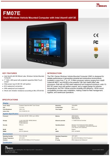7inch Windows Vehicle Mounted Computer with Intel Atom® x6413E FM07E
