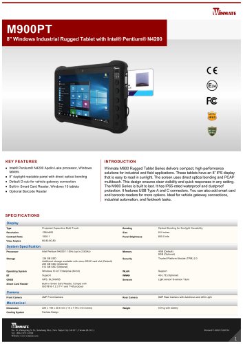 8" Windows Industrial Rugged Tablet with Intel® Pentium® N4200 M900PT