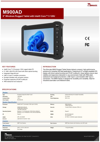 8" Windows Rugged Tablet with Intel&reg; Core&trade; 5 120U M900AD