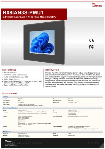 8.4" Intel® Alder Lake-N N150 Panel Mount Panel PC R08IAN3S-PMU1