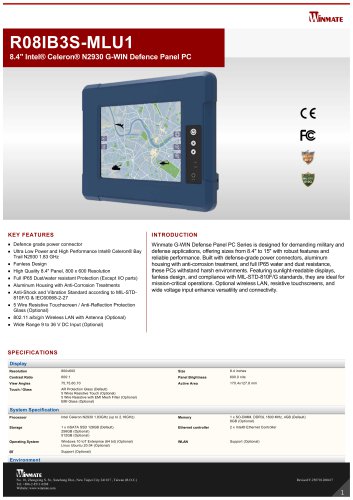 8.4" Intel® Celeron® N2930 G-WIN Defence Panel PC R08IB3S-MLU1