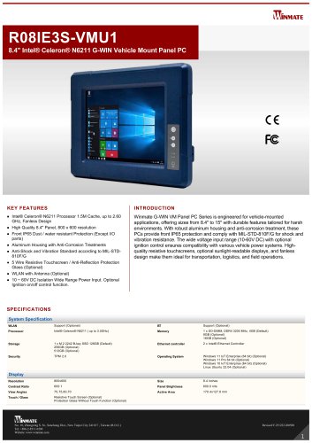 8.4" Intel® Celeron® N6211 G-WIN Vehicle Mount Panel PC R08IE3S-VMU1