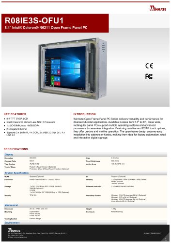 8.4" Intel® Celeron® N6211 Open Frame Panel PC R08IE3S-OFU1
