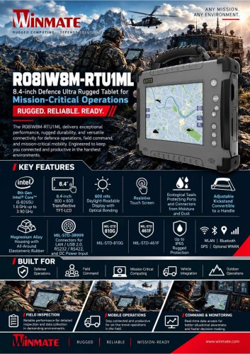 8.4" Intel&reg; Core&trade; i5-8265U Defence Ultra Rugged Tablet R08IW8M-RTU1ML