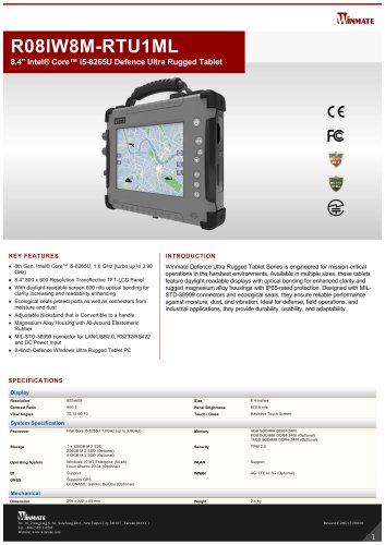 8.4" Intel® Pentium® N4200 Defence Ultra Rugged Tablet R08IP8M-RTU1ML